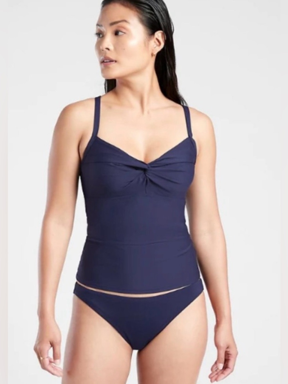Athleta Navy Twist-Front Tankini Top and Bikini Bottoms